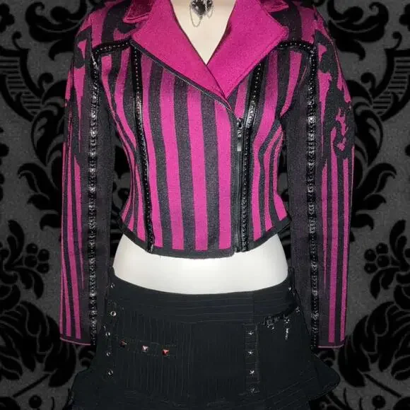 NWOT Y2K Personal Privilege Striped Damask Studded Biker - Picture 2 of 7